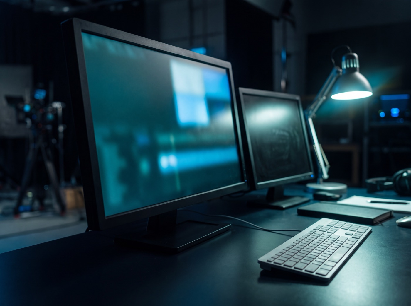 A production operations desk at night, the scheduling board glowing on a wide display